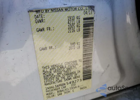 2013 Nissan Altima 2.5 z USA, uszkodzony, nr VIN 1N4AL3AP6DN549273